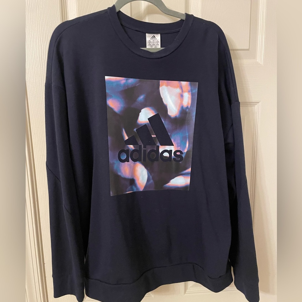 Navy Adidas Oversized Sweatshirt with ribbed sleeves